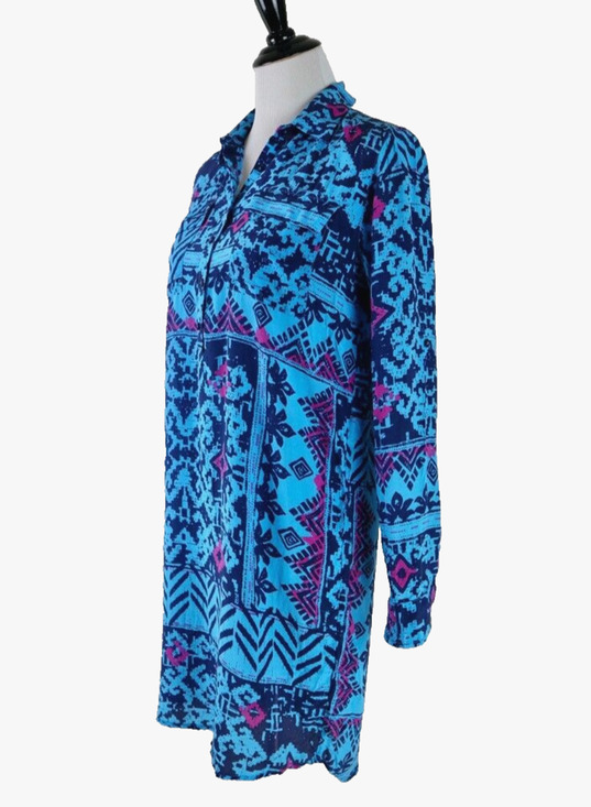 Tori Richard Dresses & Skirts - Tori Richard Size 2 Silk Popover Dress Long Sleeve Geometric Blue Pink